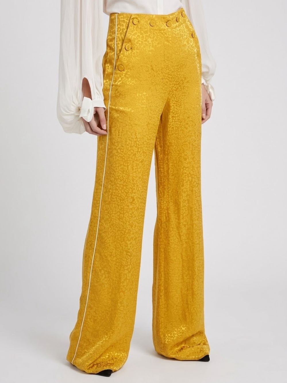 Jonathan Simkhai Wide Leg Silk Blend Leopard Embossed Marigold Trousers size 8